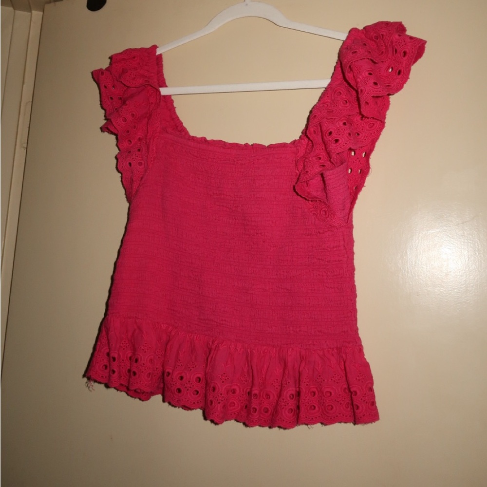 Pink Ruffled Eyelet Top